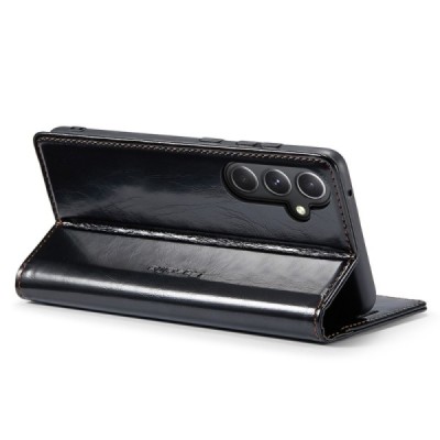Samsung Galaxy S23 FE (Fan Edition) „CaseMe“ Leather solidus atverčiamas juodas odinis dėklas - knygutė | Priedai.lt