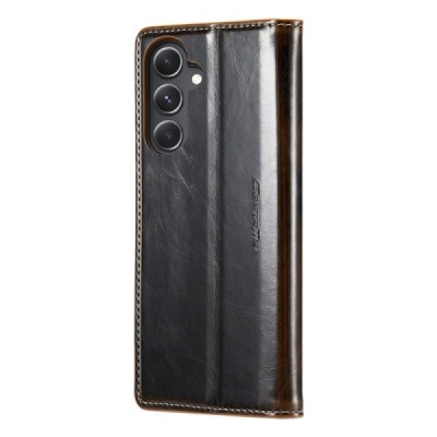 Samsung Galaxy S23 FE (Fan Edition) „CaseMe“ Leather solidus atverčiamas rudas odinis dėklas - knygutė | Priedai.lt