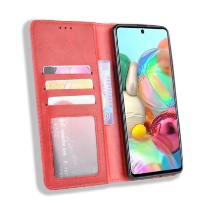 Samsung Galaxy Note10 Lite (N770F) Vintage raudonas odinis atverčiamas dėklas - knygutė su magnetu | Priedai.lt