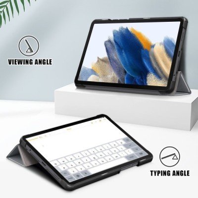 Samsung Galaxy Tab A11 / A9 flip grey leather case - book (foldable) | Priedai.lt