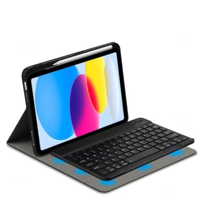 Apple iPad 11 2025, iPad 10.9 2022 flip black leather case with bluetooth wireless keyboard | Priedai.lt