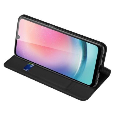 „Dux Ducis“ Skin serijos Samsung Galaxy A25 (SM-A256) juodas odinis atverčiamas dėklas | Priedai.lt