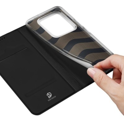 „Dux Ducis“ Skin serijos Xiaomi 14 Pro juodas odinis atverčiamas dėklas | Priedai.lt