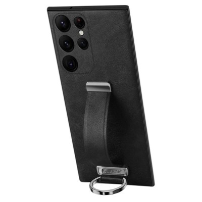„Sulada“ Leather Kickstand Samsung Galaxy S24 Ultra (SM-S928) juodas odinis dėklas - nugarėlė | Priedai.lt