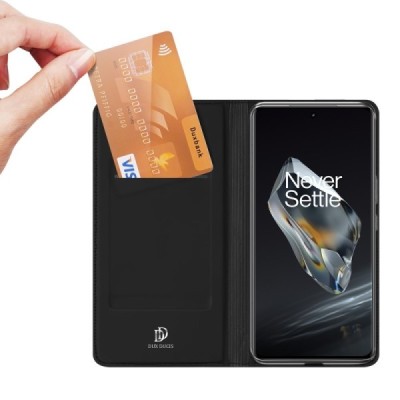 „Dux Ducis“ Skin serijos OnePlus 12 juodas odinis atverčiamas dėklas | Priedai.lt
