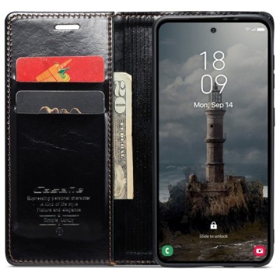 Samsung Galaxy A55 5G (SM-A556) CaseMe Leather Solid Flip Case Book - Black | Priedai.lt