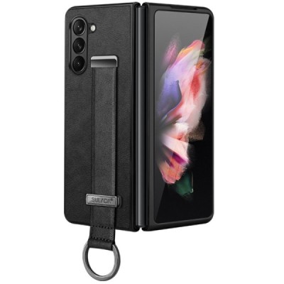 „Sulada“ Leather Kickstand Samsung Galaxy Fold6 5G (SM-F956B) black leather case - back | Priedai.lt