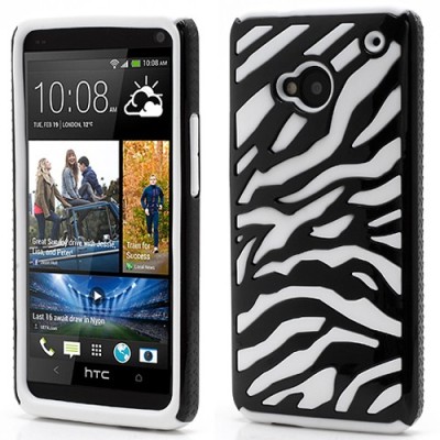 Dvigubas dryžuotas HTC One M7 baltas su juodu dėklas (Dėkliukas) / Priedai.lt