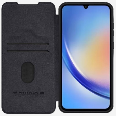 „Nillkin“ Qin Pro series luxury black leather flip case for Samsung Galaxy A55 5G (SM-A556) | Priedai.lt