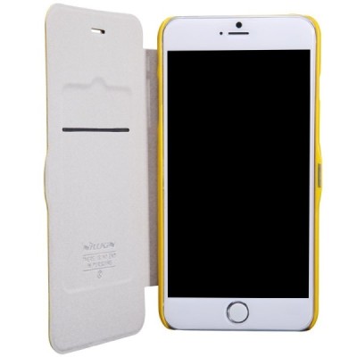 Nillkin Fresh Apple iPhone 6 Plus (6s Plus) atverčiamas geltonas odinis dėklas - knygutė / Priedai.lt