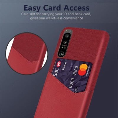 „KSQ“ Shell Sony Xperia 1 IV red leather case - back with pocket for cards | Priedai.lt