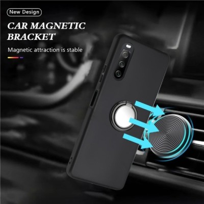 Sony Xperia 10 VI (6th Gen) „Kickstand“ Hard Silicone TPU Black Case - Back | Priedai.lt