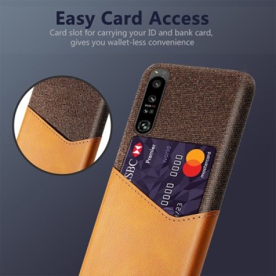 „KSQ“ Shell Sony Xperia 1 IV brown leather case - back with pocket for cards | Priedai.lt