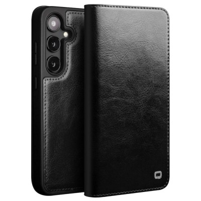 Samsung Galaxy S24+ (SM-S926) „QIALINO“ flip-up black leather case - booklet | Priedai.lt