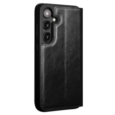 Samsung Galaxy S24+ (SM-S926) „QIALINO“ flip-up black leather case - booklet | Priedai.lt
