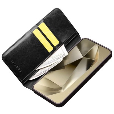 Samsung Galaxy S24+ (SM-S926) „QIALINO“ flip-up black leather case - booklet | Priedai.lt