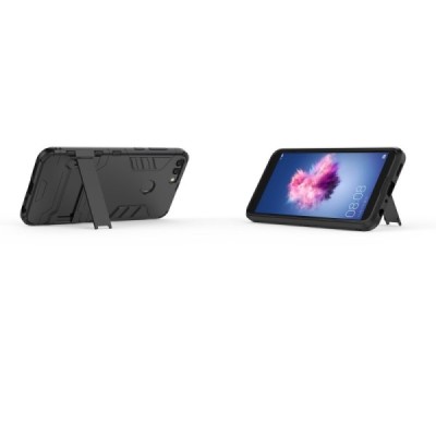 Enhanced protections „Kickstand“ Huawei P smart 2018 (Enjoy 7S) black hard silicone (TPU) and plastic case | Priedai.lt
