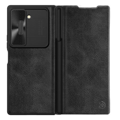 Samsung Galaxy Fold6 5G (SM-F956B) luxury Nillkin Qin Pro series black leather flip case - booklet | Priedai.lt