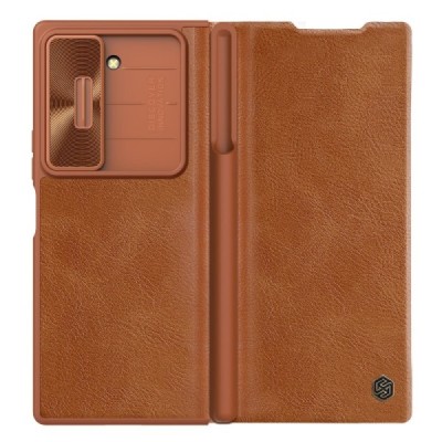 Samsung Galaxy Fold6 5G (SM-F956B) luxury Nillkin Qin Pro series brown leather flip case - booklet | Priedai.lt