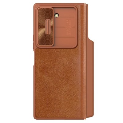 Samsung Galaxy Fold6 5G (SM-F956B) luxury Nillkin Qin Pro series brown leather flip case - booklet | Priedai.lt