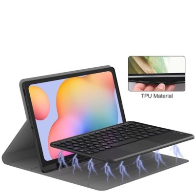 Samsung Galaxy Tab S9 11" / S9 FE 5G / S10 FE / S10 Lite flip black leather case with bluetooth wireless keyboard | Priedai.lt