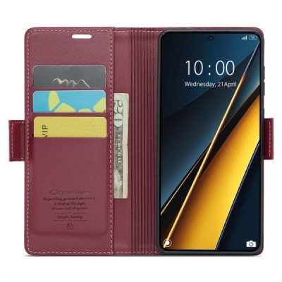 Xiaomi Poco X6 Pro 5G (Redmi K70E) CaseMe Leather Solid Flip Case Book - Burgundy | Priedai.lt