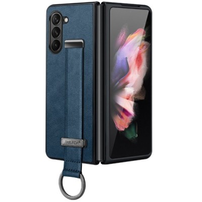 „Sulada“ Leather Kickstand Samsung Galaxy Fold6 5G (SM-F956B) blue leather case - back | Priedai.lt