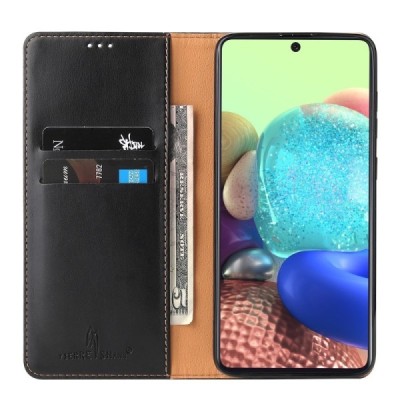 Samsung Galaxy A71 (5G) juodas odinis atverčiamas dėklas | Priedai.lt