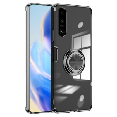 Sony Xperia 1 VI „Fashion“ Kickstand hard silicone TPU transparent case - back | Priedai.lt