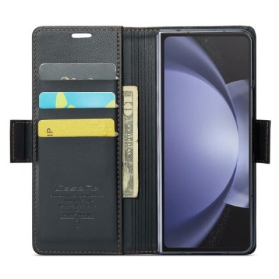 Samsung Galaxy Fold6 5G (SM-F956B) „CaseMe“ Leather solid flip black leather case - booklet | Priedai.lt