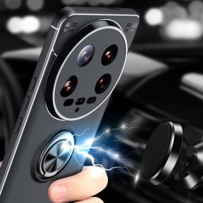 Xiaomi 14 Ultra "FOCUS" Kickstand hard silicone TPU black case - back | Priedai.lt
