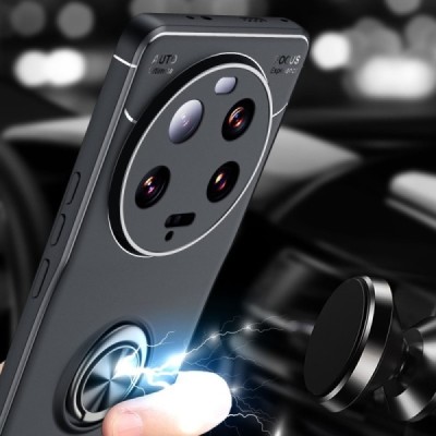 Xiaomi 13 Ultra "FOCUS" Kickstand hard silicone TPU black case - back | Priedai.lt