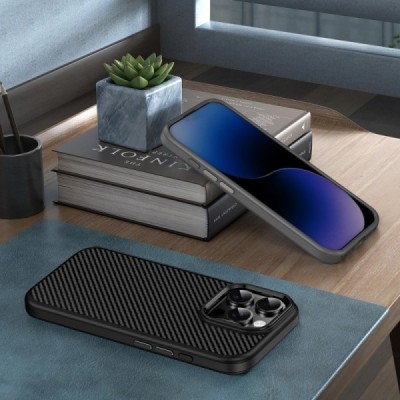 Apple iPhone 16 Pro "IPAKY" Carbon silicone TPU black case cover | Priedai.lt