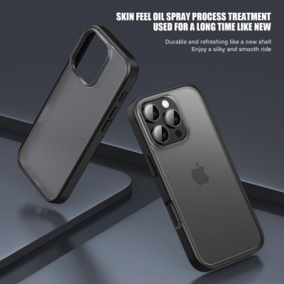 Apple iPhone 16 Pro Max "IPAKY" Matt silicone clear transparent case with black frame | Priedai.lt