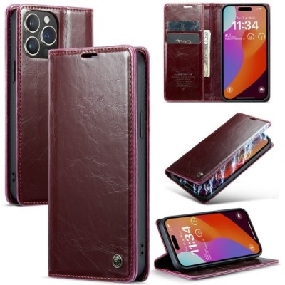 Apple iPhone 16 Pro CaseMe Leather Solid Flip Case Book - Burgundy | Priedai.lt