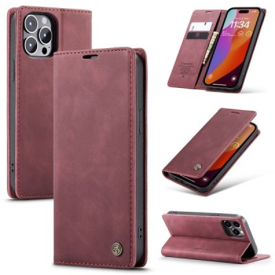 Apple iPhone 16 Pro Max CaseMe Retro Solid Flip Case Book - Burgundy | Priedai.lt
