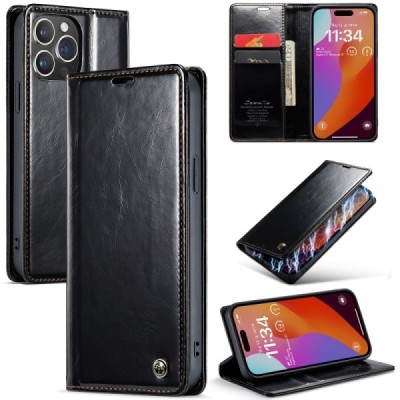 Apple iPhone 16 Pro Max CaseMe Leather Solid Flip Case Book - Black | Priedai.lt
