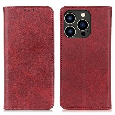 Apple iPhone 16 Pro "Split" red leather flip case - book | Priedai.lt