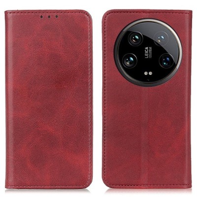 Xiaomi 14 Ultra "Split" red leather flip case - book | Priedai.lt