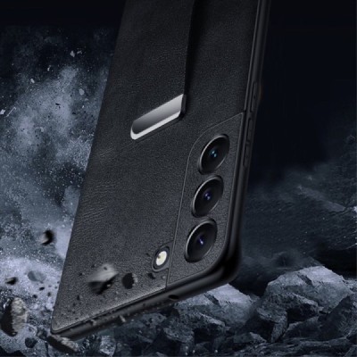 „Sulada“ Leather Kickstand Samsung Galaxy S24 Ultra (SM-S928) juodas odinis dėklas - nugarėlė | Priedai.lt