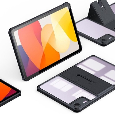 Xiaomi Redmi Pad SE 11" „XUNDD“ transparent black bordered hard silicone TPU acrylic case - back | Priedai.lt