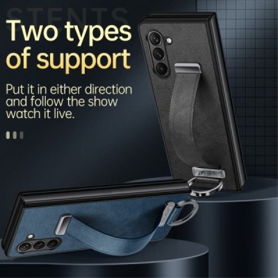 „Sulada“ Leather Kickstand Samsung Galaxy Fold6 5G (SM-F956B) black leather case - back | Priedai.lt