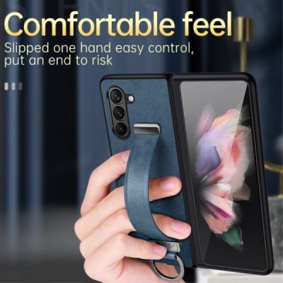 „Sulada“ Leather Kickstand Samsung Galaxy Fold6 5G (SM-F956B) black leather case - back | Priedai.lt