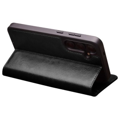 Samsung Galaxy S24+ (SM-S926) „QIALINO“ flip-up black leather case - booklet | Priedai.lt