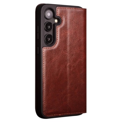 Samsung Galaxy S24+ (SM-S926) „QIALINO“ flip-up brown leather case - booklet | Priedai.lt