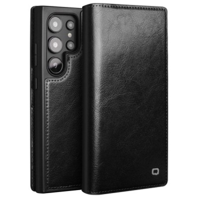 Samsung Galaxy S24 Ultra (SM-S928) „QIALINO“ flip-up black leather case - booklet | Priedai.lt