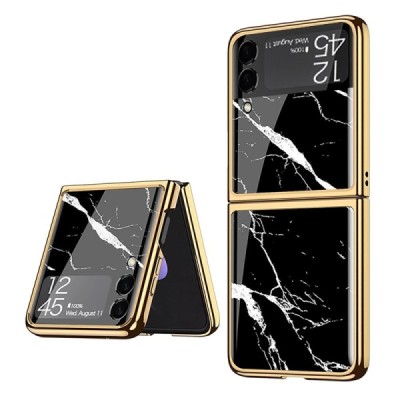 Samsung Galaxy Z Flip3 (F711) GKK Marble plastic black gold case - back | Priedai.lt