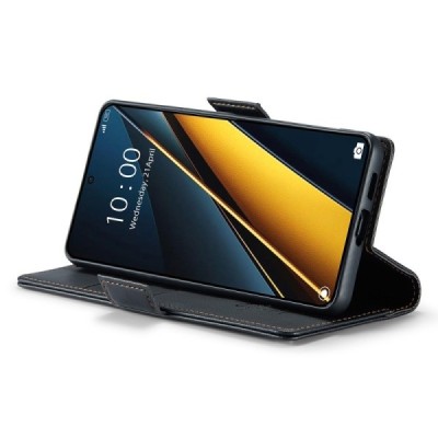 Xiaomi Poco X6 Pro 5G (Redmi K70E) CaseMe Leather Solid Flip Case Book - Black | Priedai.lt