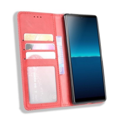 Sony Xperia L4 Vintage red leather flip case - booklet with magnet | Priedai.lt