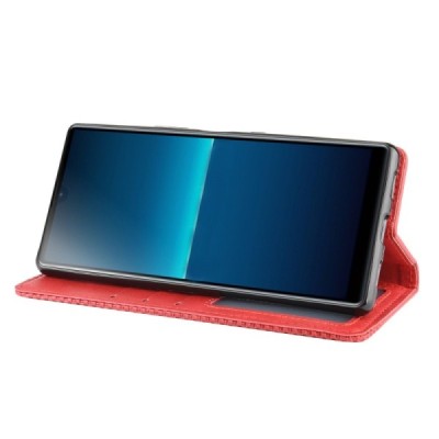 Sony Xperia L4 Vintage red leather flip case - booklet with magnet | Priedai.lt